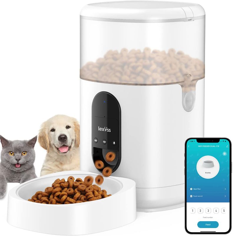 Photo 1 of Automatic Cat Feeder, WiFi Dog Food Dispenser with Voice Recorder Programmable Portion Control Up to 8 Meals per Day, Auto Food Feeder with Desiccant Bag for Small & Medium Pets 4L
