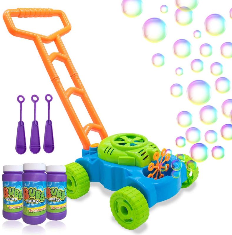 Photo 1 of Lydaz Bubble Lawn Mower for Toddlers, Kids Bubble Blower Maker Machine, Summer Outdoor Push Toys, Easter Basket Stuffers Birthday Toys Gifts for Preschool Baby Boys Girls
