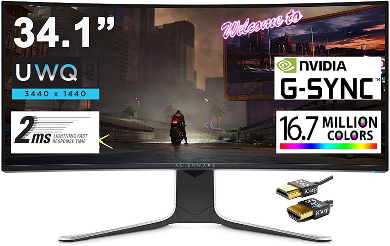 Photo 1 of ((PARTS ONLY))  ALIENWARE 34 Curved Premium Gaming Monitor 34.1” UWQHD (3440 x 1440) 120Hz Refresh Rate Nano IPS Panel 2ms Response 21:9 16.7 Million Colors Nvidia G-SYNC 178° Viewing Angle + HDMI Cable
