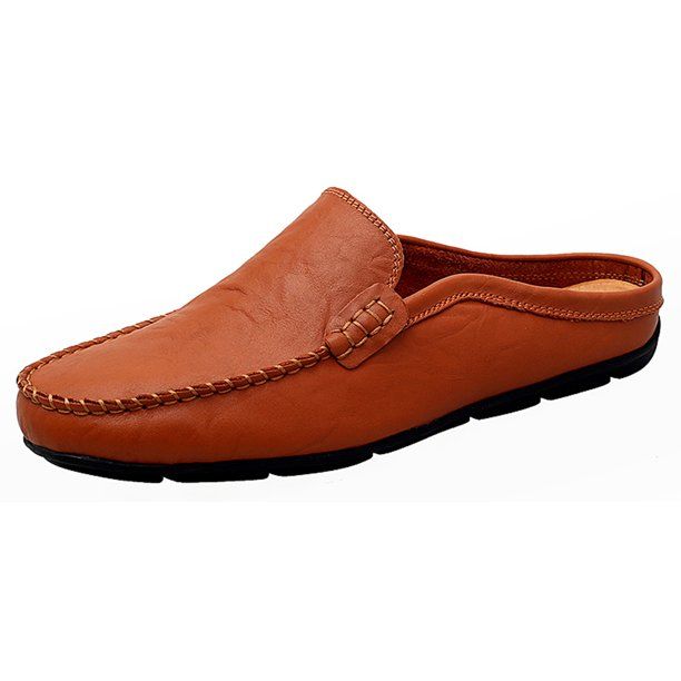 Photo 1 of Go Tour Mens Mules Clog Slippers Breathable Punching Leather Slip on Shoes Casual Loafers A Brown. Size 9.5