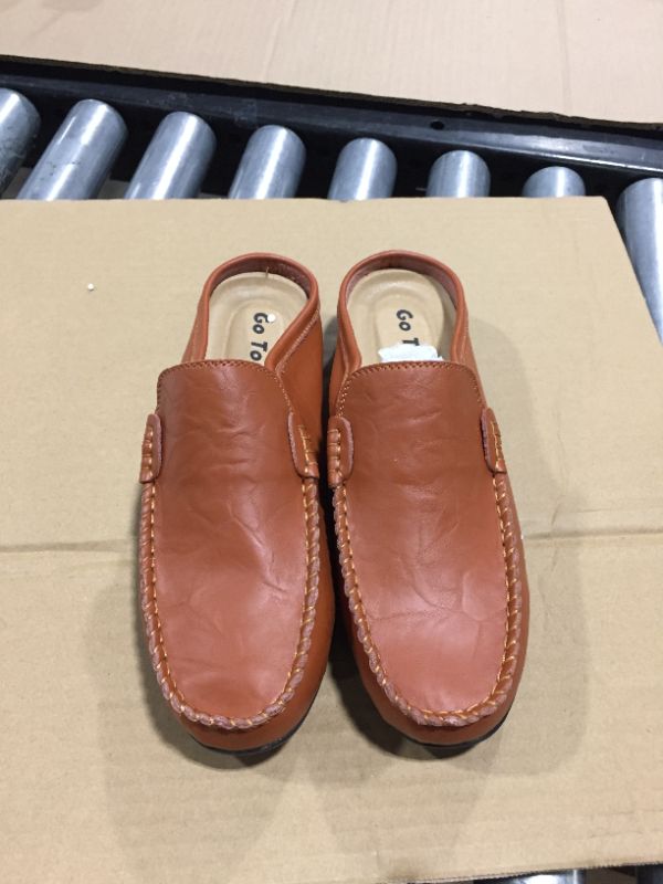 Photo 2 of Go Tour Mens Mules Clog Slippers Breathable Punching Leather Slip on Shoes Casual Loafers A Brown. Size 9.5