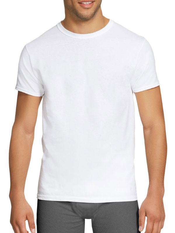 Photo 1 of Hanes Men's Stretch White Crew T-Shirt Undershirts, 3 Pack, Med.

