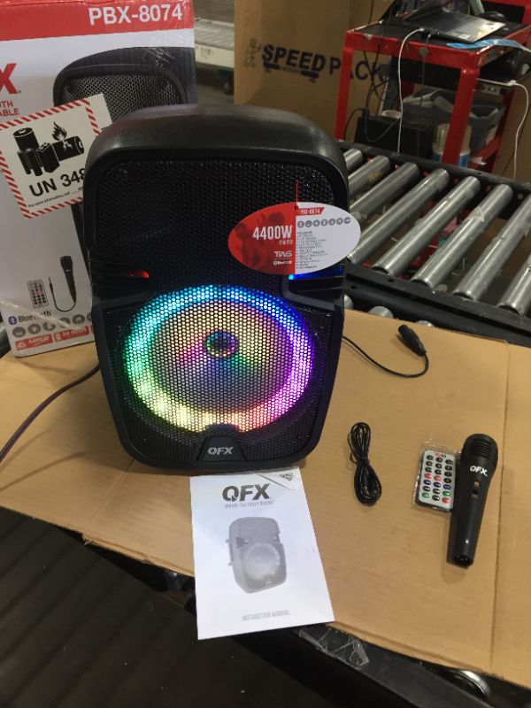 Photo 2 of QFX Portable Bluetooth Loudspeaker, 8-Inch Tall, Includes PA System with Remote and Microphone, Black
