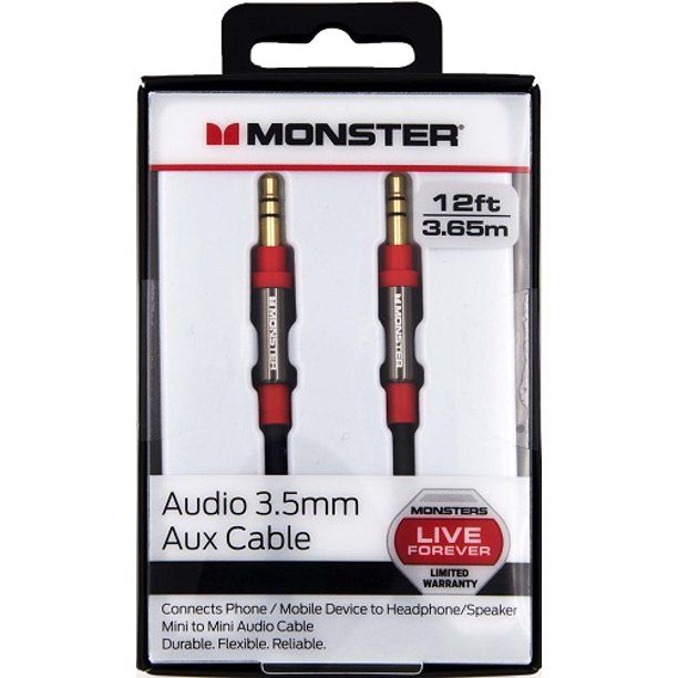 Photo 1 of Monster® 3.5mm Male to Male Auxiliary Stereo Audio Cable 12ft, Black
