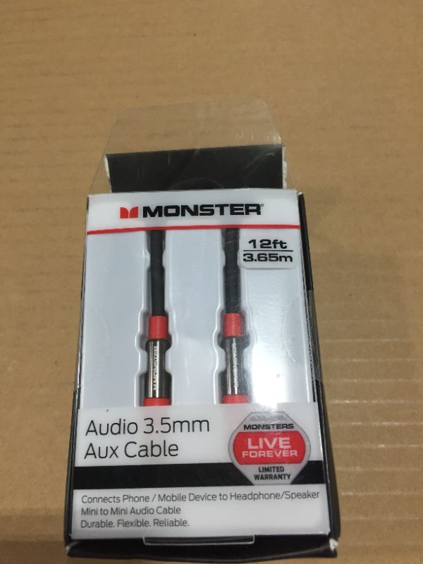 Photo 2 of Monster® 3.5mm Male to Male Auxiliary Stereo Audio Cable 12ft, Black
