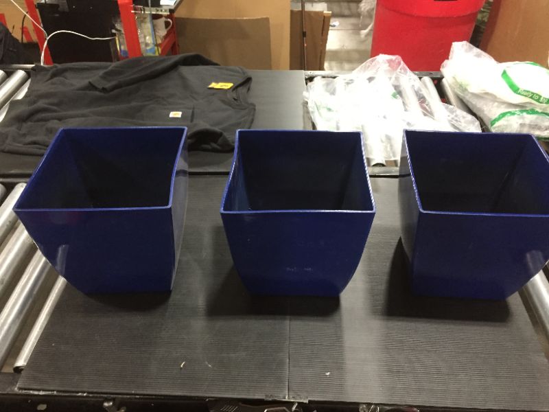 Photo 2 of 10" Aria Square Plastic Planter - The HC Companies 10"x10"x10.07" in Glossy Sapphire Blue Color SET OF 3
