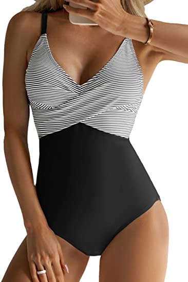 Photo 1 of B2prity Women's One Piece Swimsuits Tummy Control Front Cross Bathing Suits Slimming Swimsuit V Neck Swimwear Monokini SIZE LARGE 
