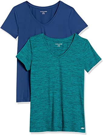 Photo 1 of Amazon Essentials Women's Tech Stretch Short-Sleeve V-Neck T-Shirt, Pack of 2 SIZE MEDIUM 
