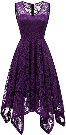 Photo 1 of Meetjen Women's Elegant Floral Lace Sleeveless Handkerchief Hem Asymmetrical Cocktail Party Swing Dress SIZE MEDIUM
