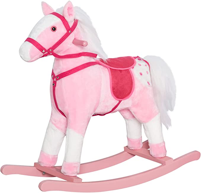 Photo 1 of Kids Rocking Horse Plush Ride On Toy Toddler Rocker for Boys Girls Gifts with Realistic Sounds, Pink
