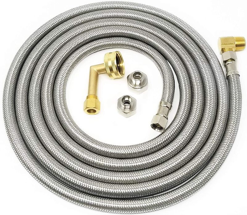 Photo 1 of 3/8 in. COMP x 3/8 in. COMP x 96 in. Universal Stainless Steel Dishwasher Connector
