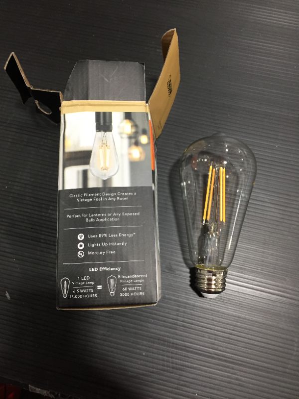 Photo 1 of 60-Watt Equivalent ST19 Straight Filament Dusk to Dawn Clear Glass E26 Vintage Edison LED Light Bulb, Warm White
