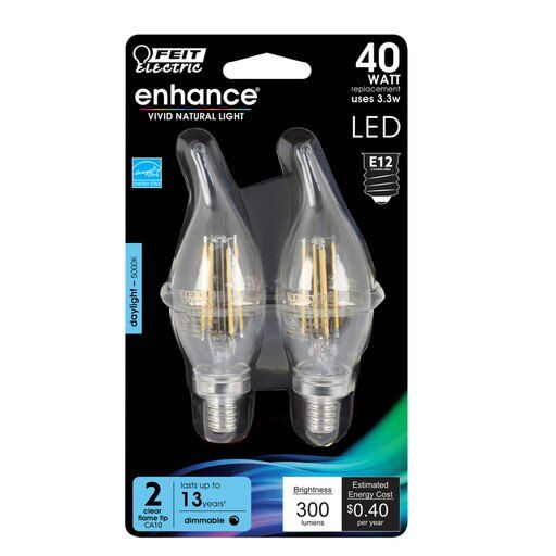 Photo 1 of 40-Watt Equivalent BA10 E12 Candelabra Dimmable Filament CEC Clear Chandelier LED Light Bulb Daylight 5000K (3-Pack)
