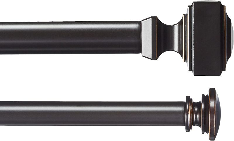 Photo 1 of Amazon Basics 1" Double Curtain Rod with Square Finials - 72" to 144", Dark Bronze (Espresso)
