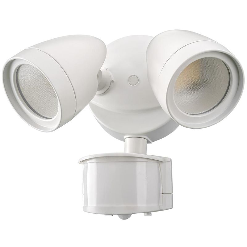 Photo 1 of 2-Head White Outdoor Integrated LED Security Flood Light 1200 to 2400 Lumen Boost Dusk-to-Dawn 4000K Bright White
