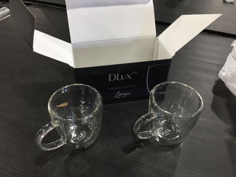 Photo 2 of DLux Lungo 5.4oz Coffee Cups Double Wall, Clear Glass set of 2 Glasses with Handles, Insulated Borosilicate Glassware Tea Cup
