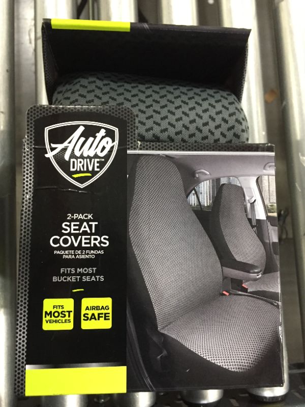 Photo 2 of Auto Drive 2PC High Back Seat Covers Starla Jacquard Polyester Black - Universal Fit, AD081702B
