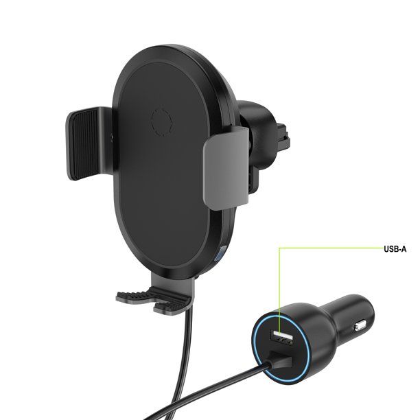 Photo 1 of onn. 10W Wireless Car Vent Mount, Auto-Clamping Air Vent Car Phone Mount Compatible with iPhone 13/12/11/XS/X/8 Series, Samsung Galaxy Series, etc
