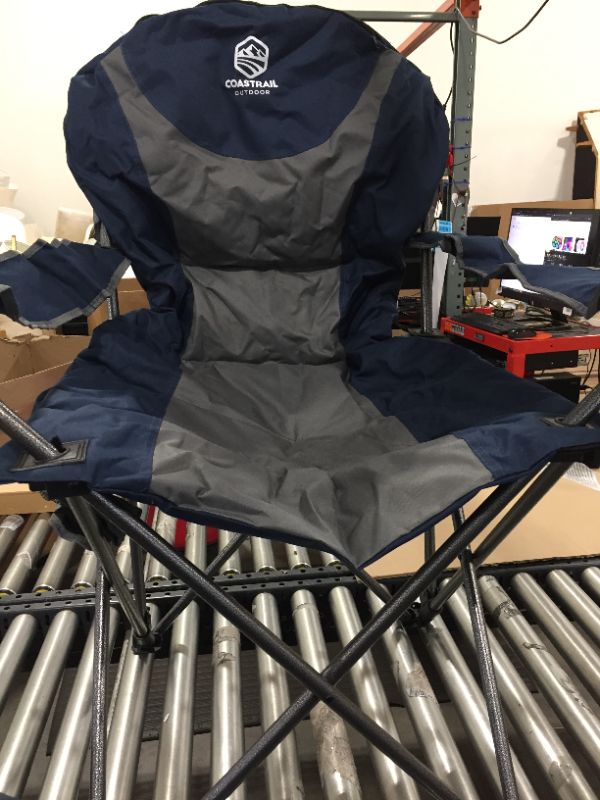 Photo 2 of Coastrail Outdoor Reclining Camping Chair 3 Position Folding Lawn Chair for Adults Padded Comfort Camp Chair with Cup Holders, Head Bag and Side Pockets, Supports 350lbs, Blue&Grey