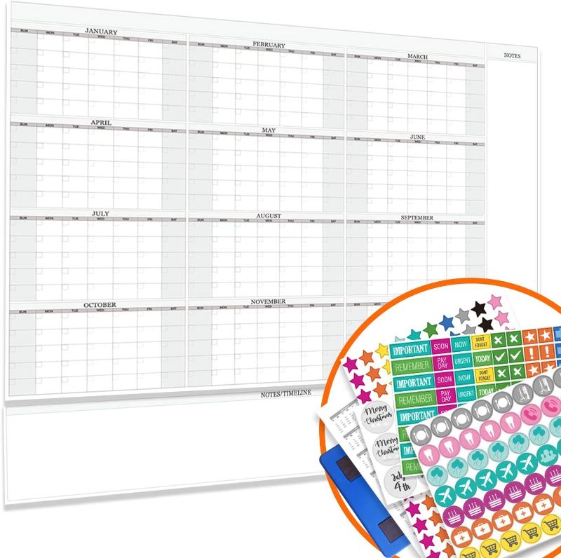 Photo 1 of Jumbo Dry Erase Yearly Whiteboard Wall Calendar, 55" x 63", Huge 12 Month Laminated Erasable White Board