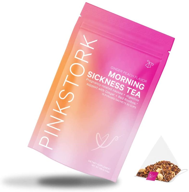 Photo 1 of Pink Stork Morning Sickness Relief Tea: Ginger Peach, Organic Ginger, 100% Organic, Nausea Relief, Digestion + Hydration Support, Women-Owned, 30 Cups