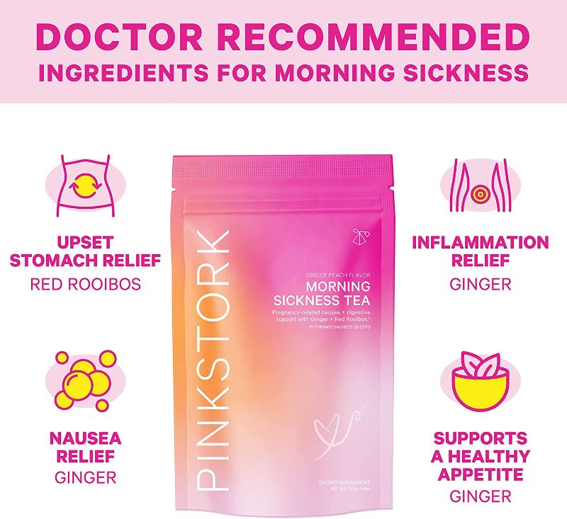 Photo 3 of Pink Stork Morning Sickness Relief Tea: Ginger Peach, Organic Ginger, 100% Organic, Nausea Relief, Digestion + Hydration Support, Women-Owned, 30 Cups