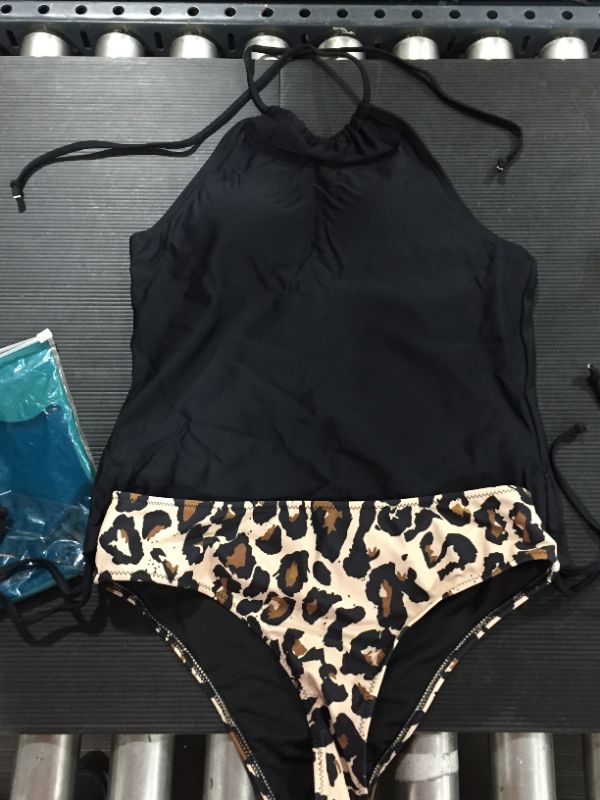 Photo 1 of Beachsissi Women Bathing Suit Solid Color Blue Drawstring Side Tankini Set [Size M]