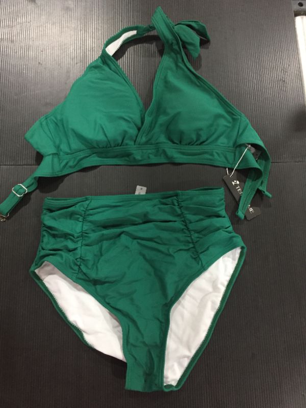 Photo 3 of Tempt Me Women Two Piece High Waisted Bikini Set Dark Green [Size M]