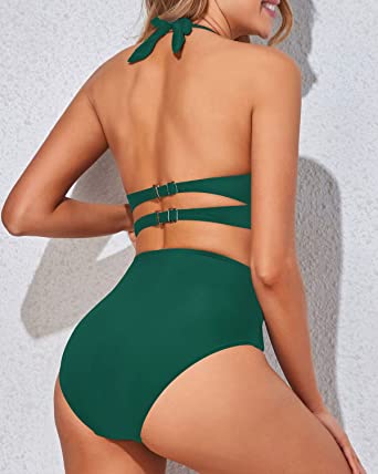 Photo 1 of Tempt Me Women Two Piece High Waisted Bikini Set Dark Green [Size M]