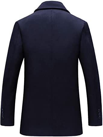 Photo 2 of chouyatou Men's Classic Notched Collar Double Breasted Wool Blend Pea Coat-- Navy [Size L]