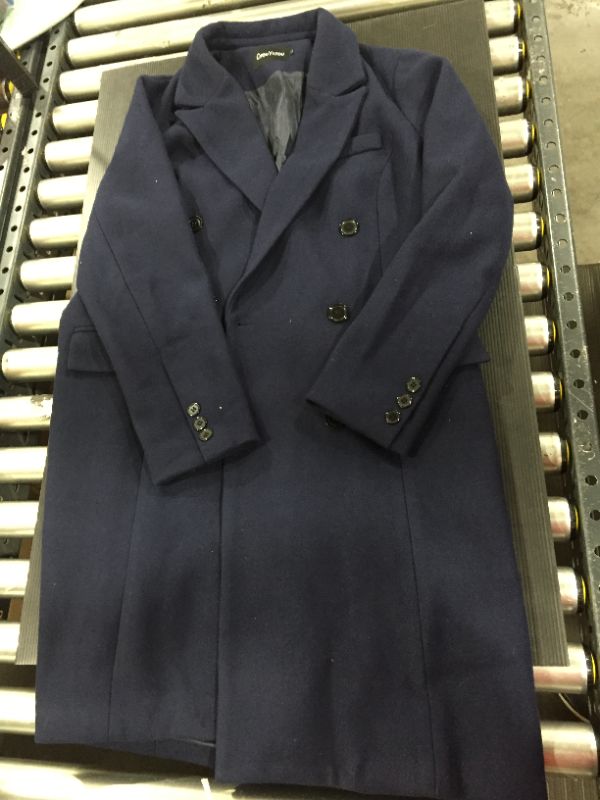 Photo 4 of chouyatou Men's Classic Notched Collar Double Breasted Wool Blend Pea Coat-- Navy [Size L]