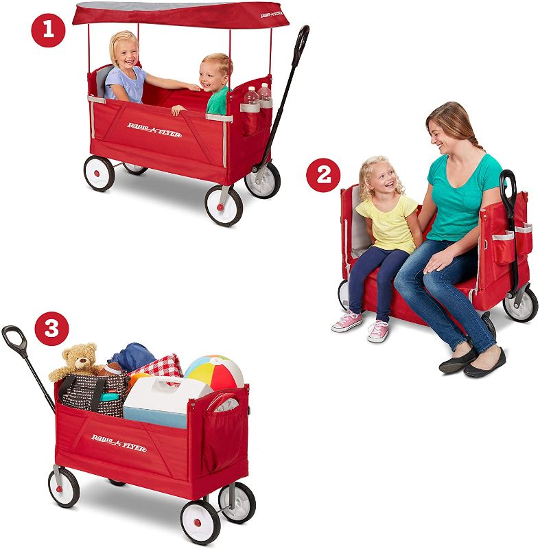 Photo 2 of Radio Flyer 3-In-1 EZ Folding, Outdoor Collapsible Wagon for Kids & Cargo, Red