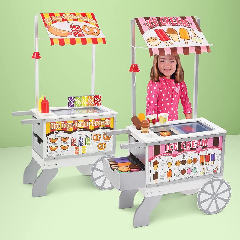 Photo 1 of Melissa & Doug Wooden Snacks and Sweets Food Cart - 40+ Play Food pcs, Reversible Awning