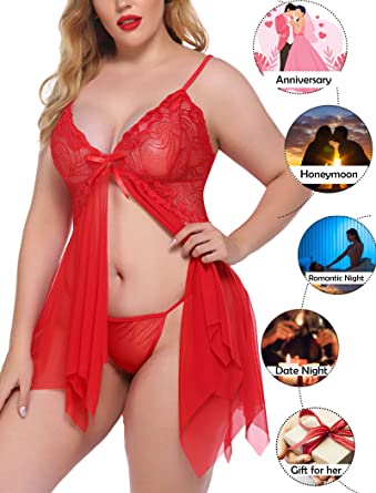 Photo 1 of Avidlove Plus Size Lingerie Babydoll Chemise- Orange [Size XL]