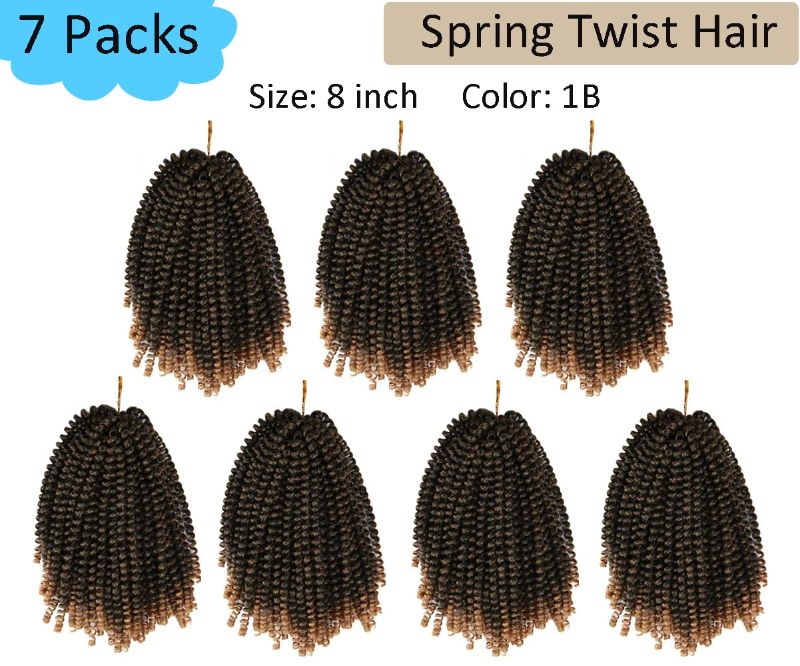 Photo 2 of 8 Packs Spring Twist Hair 8 Inch Bomb Passion Twist Crochet Hair for Butterfly Locs Ombre Spring Twist Crochet Hair Braiding Extensions (T1B/27)