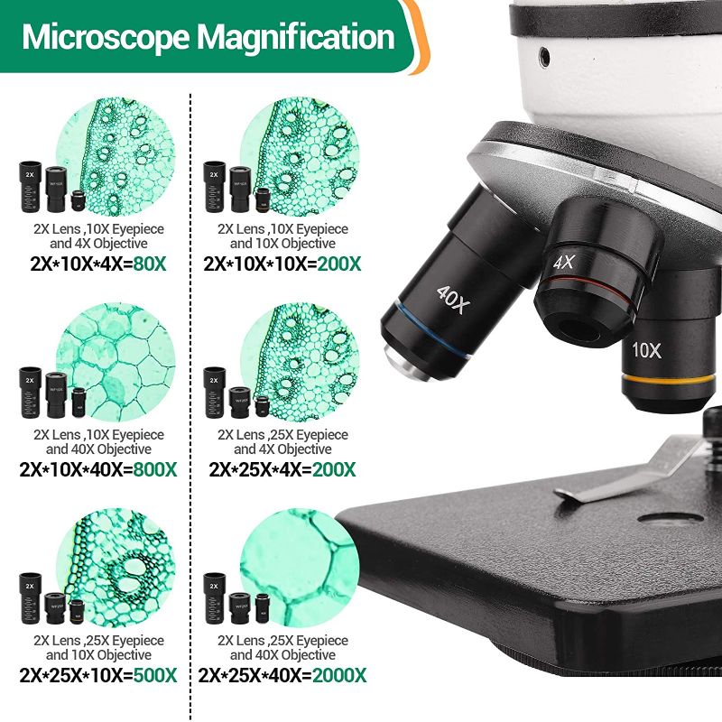 Photo 2 of BNISE Microscope for Adults and Kids, 40X-2000X Magnification, Lab Compound Monocular Microscope for Beginner