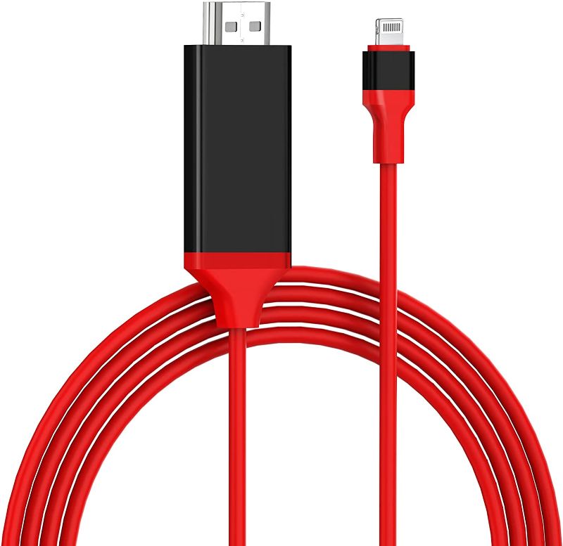 Photo 1 of [Apple MFi Certified HDMI Adapter] Lightning to HDTV Adapter Cable (6.6FT-Red), Compatible with iPhone