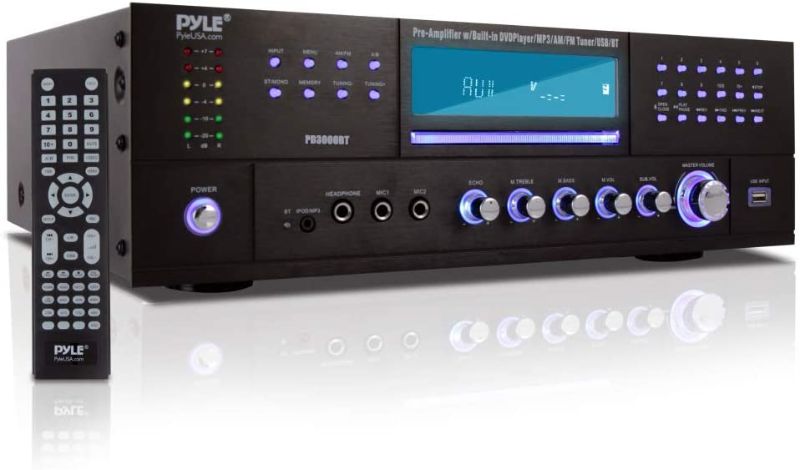 Photo 1 of Pyle 4-Channel Home Theater Bluetooth Preamplifier - 3000 Watt Stereo Speaker Home Audio Receiver Preamp w/ Radio, USB, 2 Microphone w/ Echo for Karaoke, CD DVD Player, LCD, Rack Mount