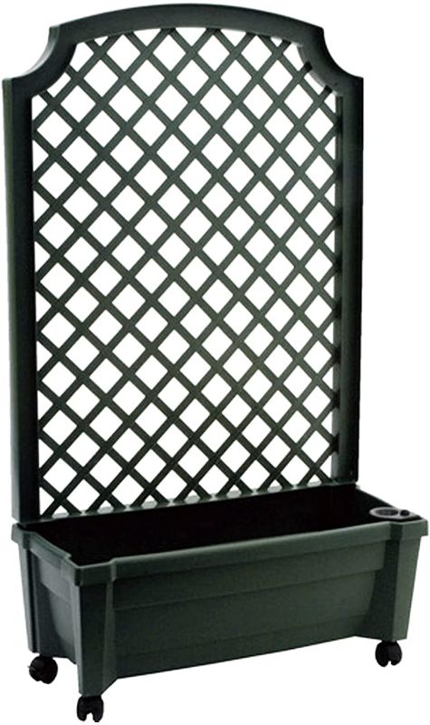 Photo 1 of Exaco 1.420Grey-NP Calypso 31 in. x 13 in. Plastic Planter with Trellis and Water Reservoir, Metallic Grey