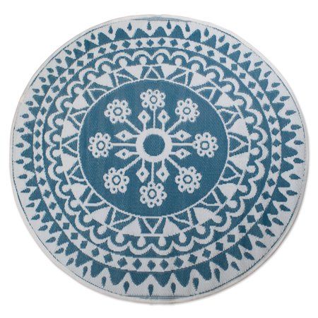 Photo 1 of Design Imports CAMZ10561 5 Ft. Blue Floral Outdoor Round Rug
