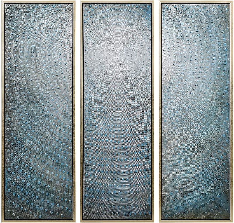 Photo 1 of Empire Art Direct Concentric Hand Painted, Heavily Textured Bold Neutrals by Martin Edwards Wall Decor 3 piece 60 x 20 x1.5in, Metallic/Blue, MAR-4966-6020-3F
