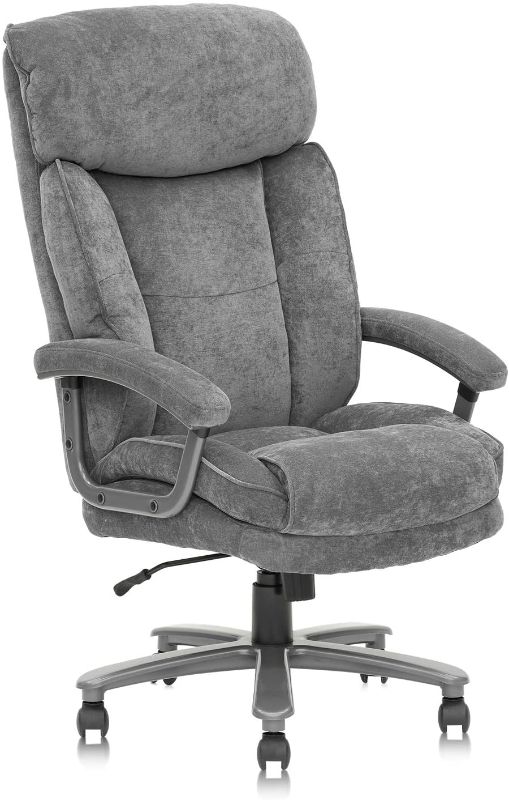 Photo 1 of CLATINA Ergonomic Big and Tall Executive Office Chair with Upholstered Swivel 400lbs High Capacity Adjustable Height Thick Padding Headrest and Armrest for Home Office Grey
