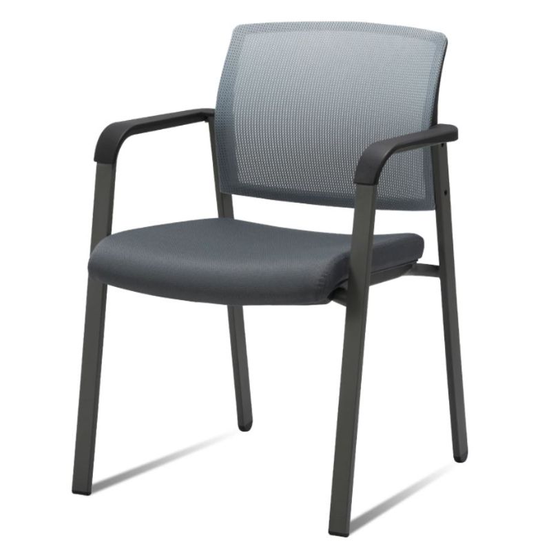 Photo 1 of CLATINA Mesh Back Stacking Arm Chairs With Upholstered Fabric Seat And Ergonomic Lumber Support For Office School Church Guest Reception Black
