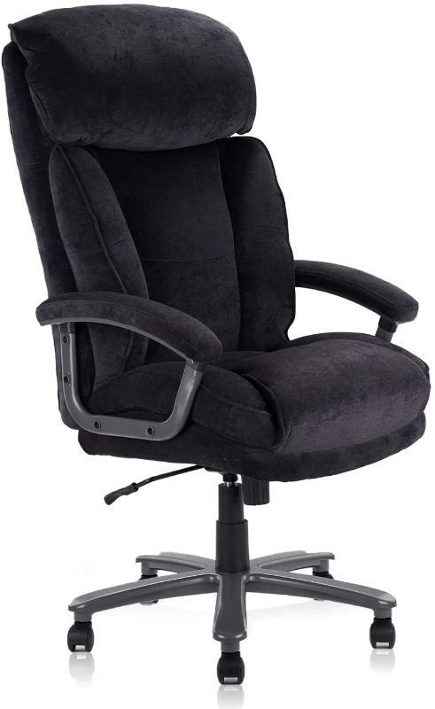 Photo 1 of CLATINA Ergonomic Big and Tall Executive Office Chair with Upholstered Swivel 400lbs High Capacity Adjustable Height Thick Padding Headrest and Armrest for Home Office Black
