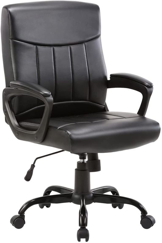 Photo 1 of CLATINA Mid Back Leather Office Executive Chair with Lumbar Support and Padded Armrestes Swivel Adjustable Ergonomic Design for Home Computer Desk
