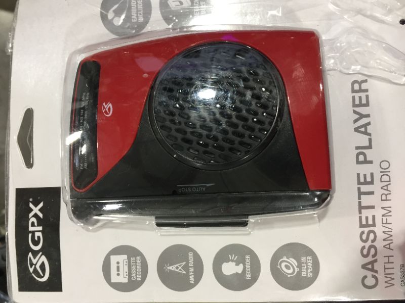 Photo 2 of GPX Portable Cassette Player, 3.54 x 1.57 x 4.72 Inches, Requires 2 AA Batteries - Not Included, Red/Black (CAS337B) Black/Red