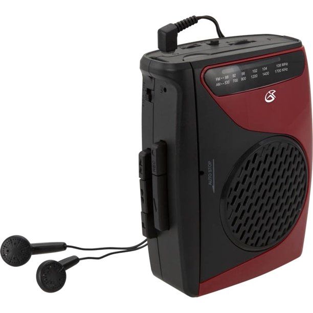 Photo 1 of GPX Portable Cassette Player, 3.54 x 1.57 x 4.72 Inches, Requires 2 AA Batteries - Not Included, Red/Black (CAS337B) Black/Red