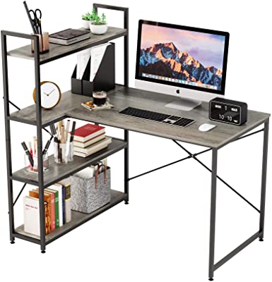 Photo 1 of Halter Computer Desk with Storage Shelves - Home Office Workstation Study, Writing, Gaming Table, Antique Gray, 47 Inches
