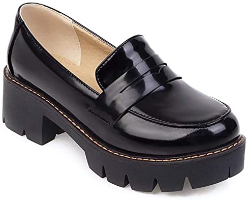 Photo 1 of Women's Classic Platform Chunky Heel Penny Loafers Slip On Round Toe Patent Leather Oxfords Dress Shoes
Size 6.5
