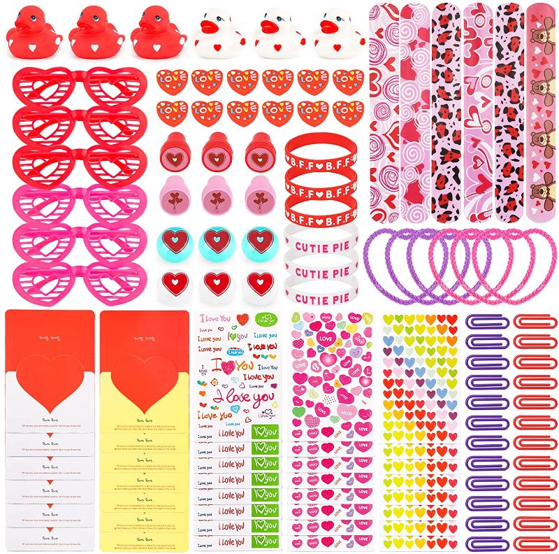 Photo 1 of 120 Pcs Valentine's Day Party Favors Supplies Gift Exchage Cards Heart Glasses Bracelets Heart Stickers Stamper for Kids School Classroom Rewards Prizes Birthday Bags
